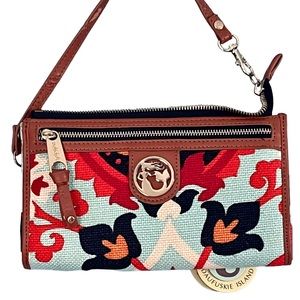 Spartina 449 Small Handbag Wristlet  Colorful Floral Linen Leather Island Living